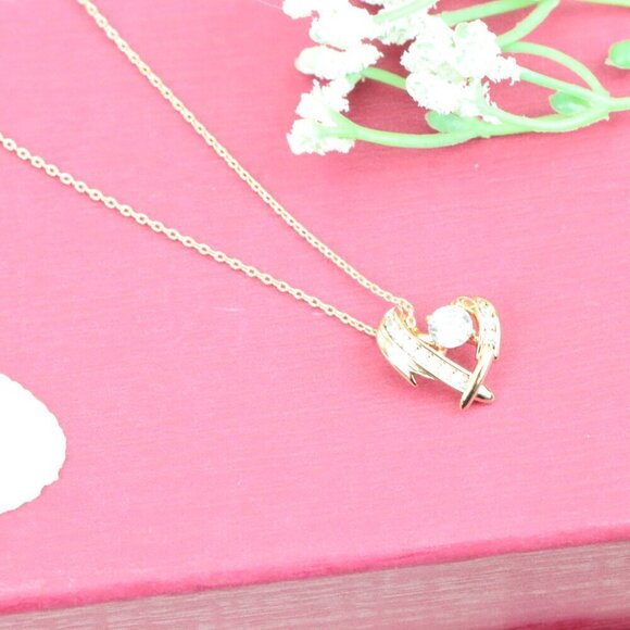 "Rose Gold Heart Pendant Necklace with Sparkling Stone Accents, XPBL0870 - Picture 9 of 13